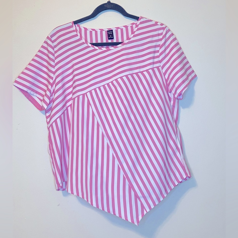 Pink and White Blouse